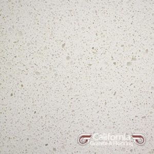 White quartz countertop with speckled gray and beige flecks.