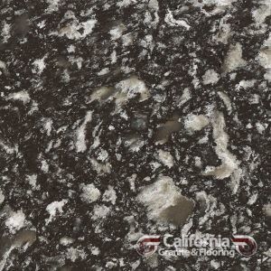Dark granite countertop with white and gray veining.
