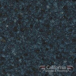 Dark blue granite with small sparkling flecks; California Granite & Flooring logo in corner.