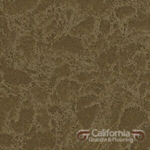 Close-up of a brown quartz countertop with textured, mottled patterns.