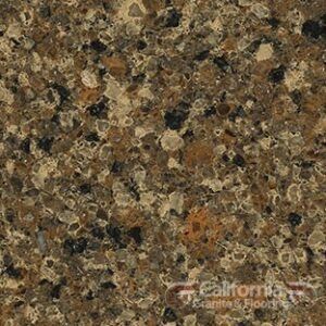 Close-up of brown and tan granite countertop with black and white flecks.