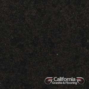 Black granite surface. Features the logo of California Granite & Flooring.