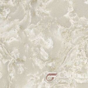 Cream-colored stone slab with white and gold veining, resembling marble.