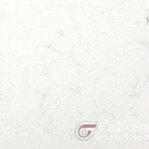 White quartz countertop with subtle gray veining, possibly for kitchen or bathroom.