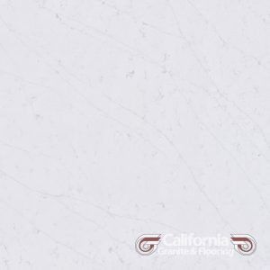 White quartz countertop with subtle gray veining, angled view.