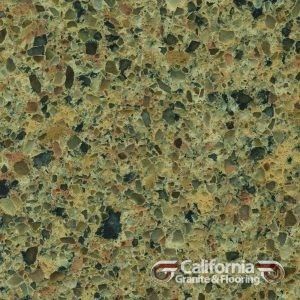 Close-up of speckled green and brown granite surface.