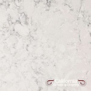 White marble countertop with gray veining.