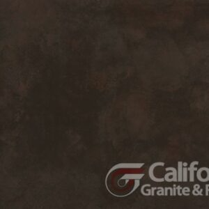 Dark brown, textured granite surface with California Granite logo.