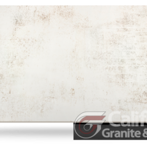 Creamy white countertop with brown veining, California Granite & Stone logo in corner.