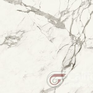 White marble tile with gray veining.