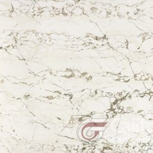 White marble tile with gray and tan veining.