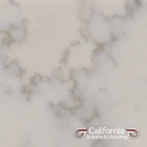 White marble countertop with gray veining.