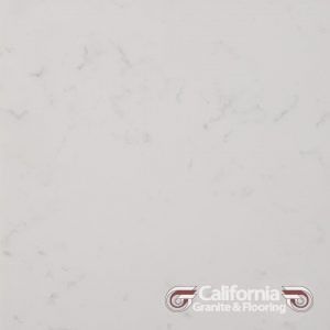 White marble-like surface with subtle gray veining, branded