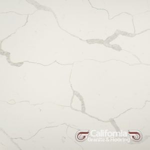 White quartz countertop with grey veining.