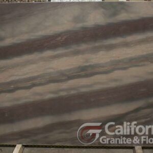 Brown and gray marbled stone slab with diagonal banding.