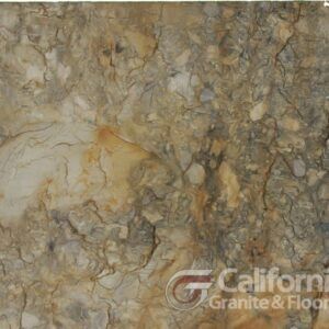 A mottled granite slab with beige, grey, and brown tones, from California Granite & Floor.