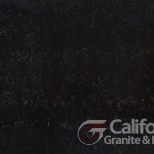 Black granite countertop with subtle veining, featuring the California Granite & Marble logo.