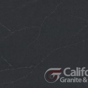 Dark gray stone with subtle white veining, branded by California Granite & Design.