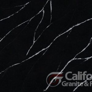 Black countertop with white veining.