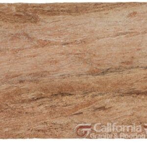 Brown and tan granite slab with a swirling, textured pattern. The California Granite & Flooring logo is in the bottom right corner.