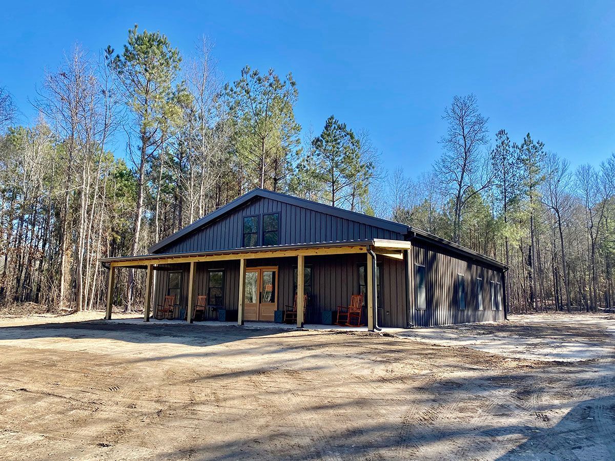 A huge building with a porch