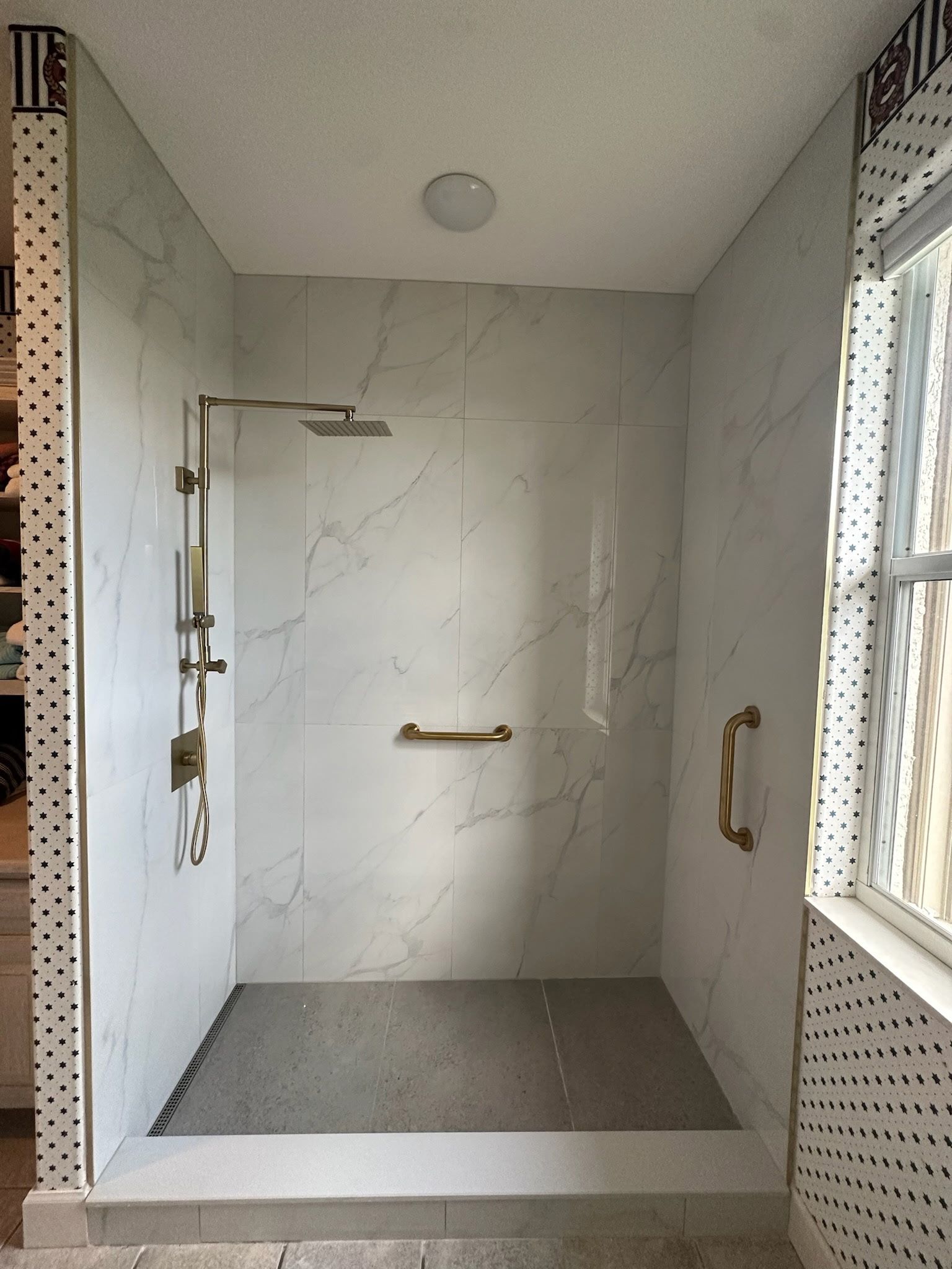 White shower in bathroom