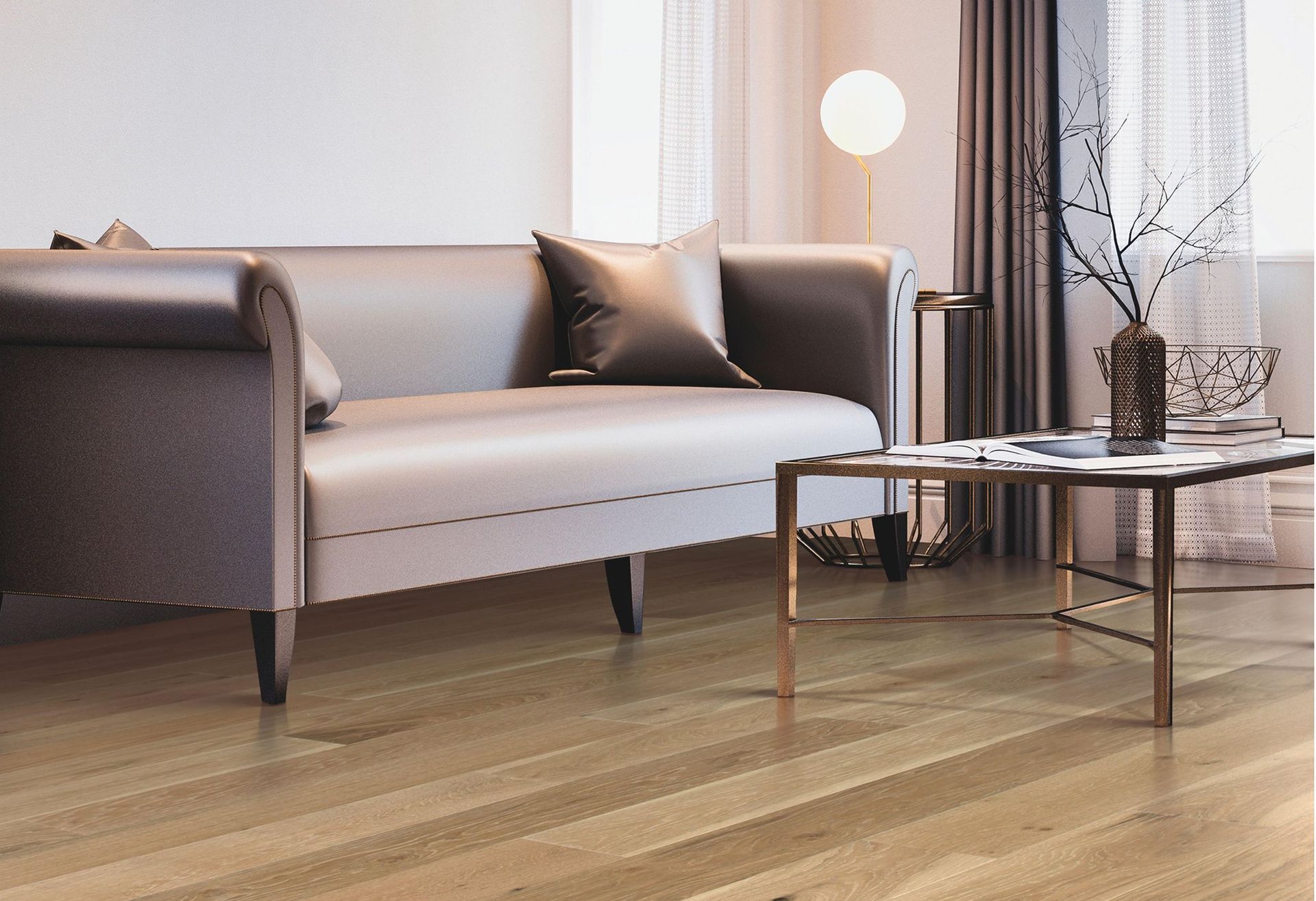 There is a couch and a coffee table in the living room.