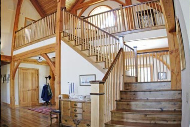 A wooden staircase leading up to the second floor of a house