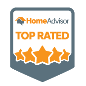 The home advisor logo is orange and blue and has a house on it.