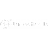 A white logo for james hardie on a white background.