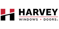 Harvey Windows & Doors logo in black and red on a white background