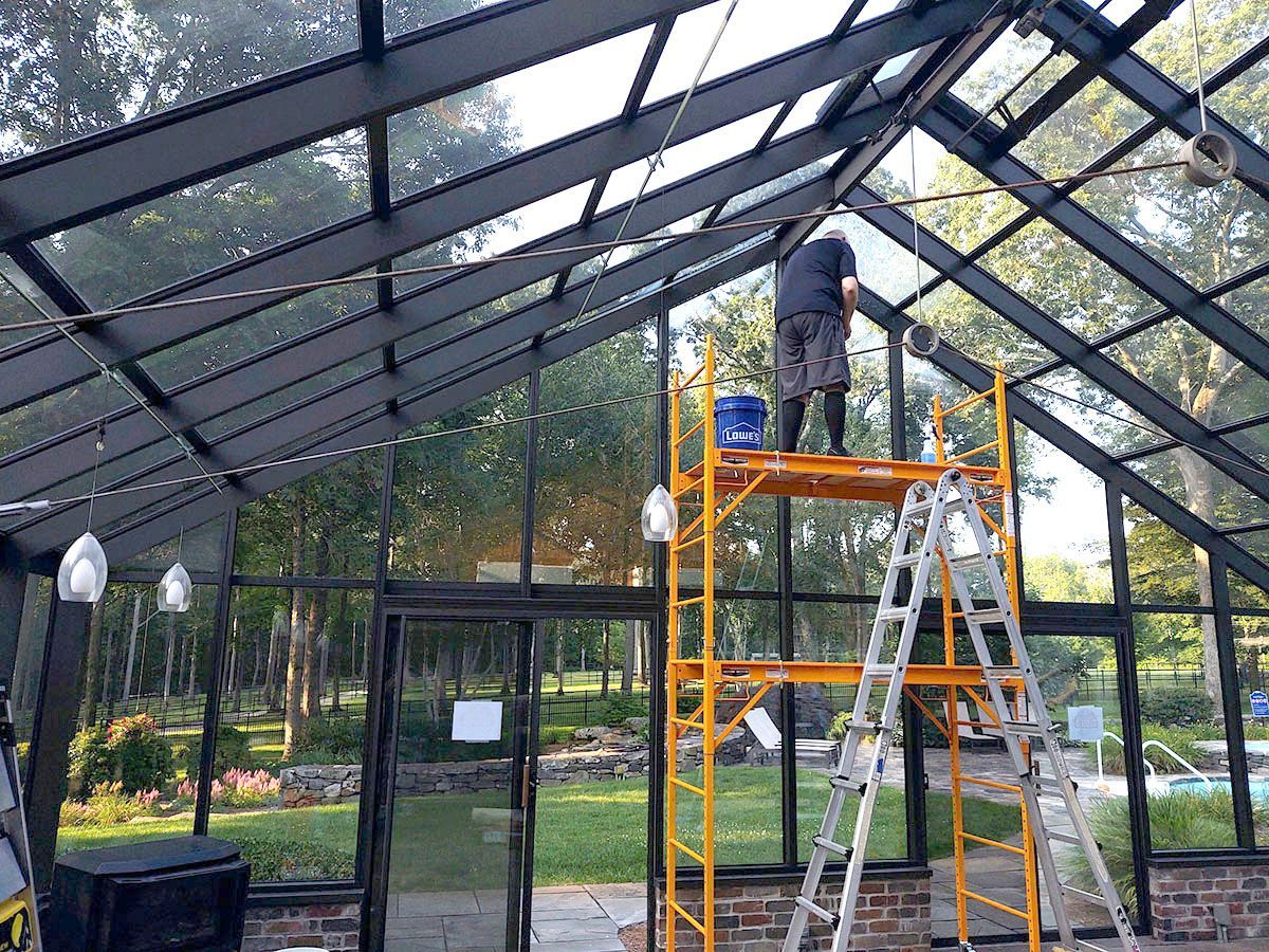 sunroom glass tinting in progress
