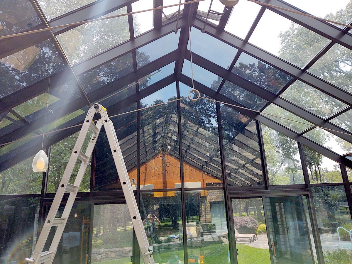 construction ladder inside a sunroom