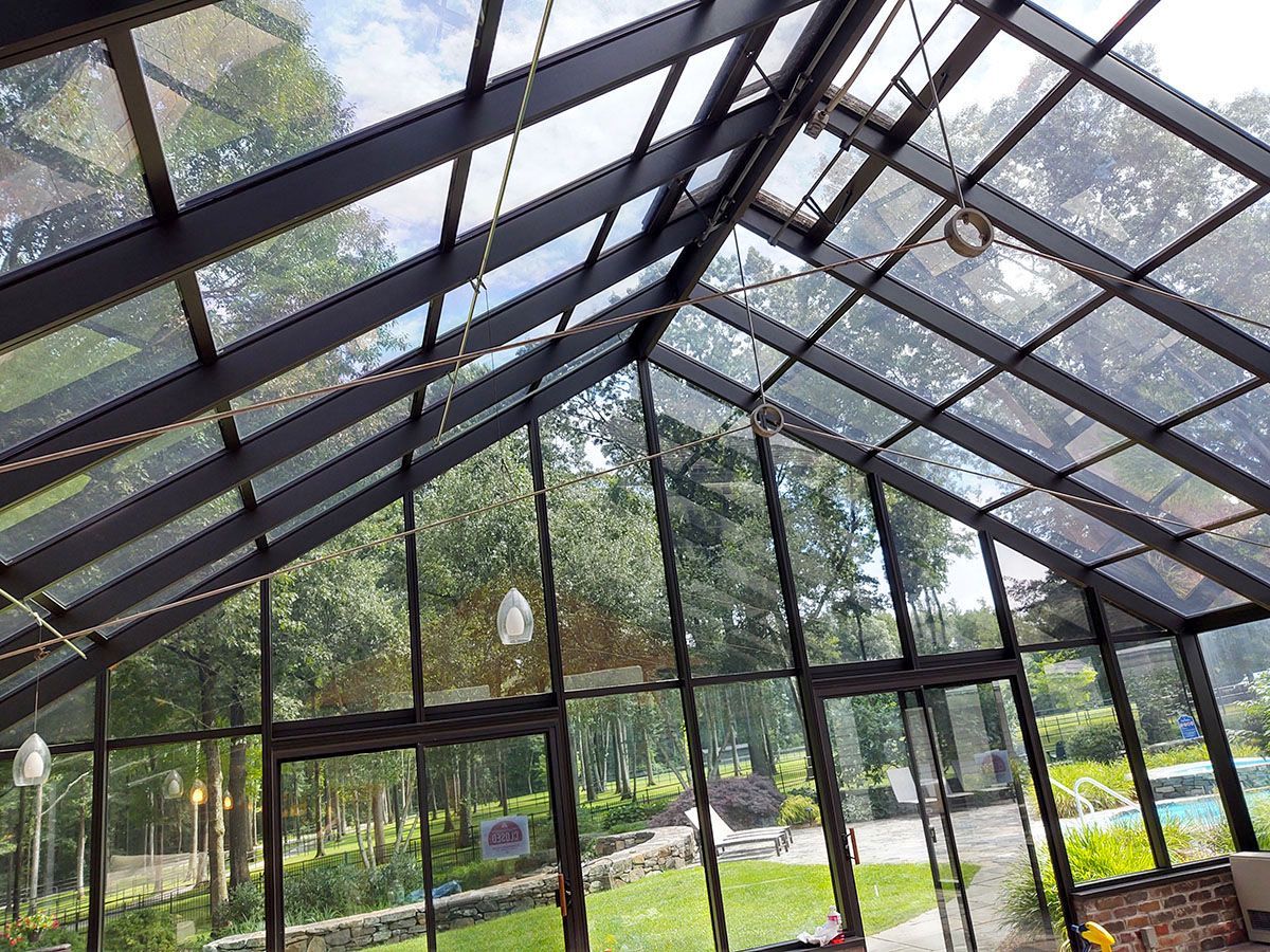 sunroom's glass roof and window