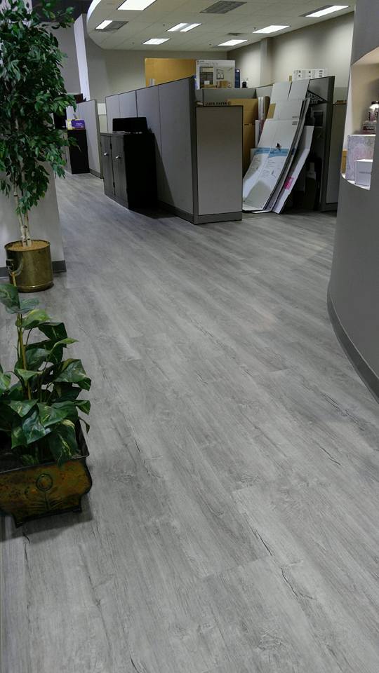 Office interior with hardwood flooring