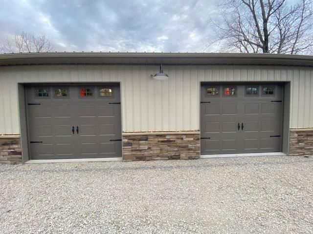 A garage with two garage doors