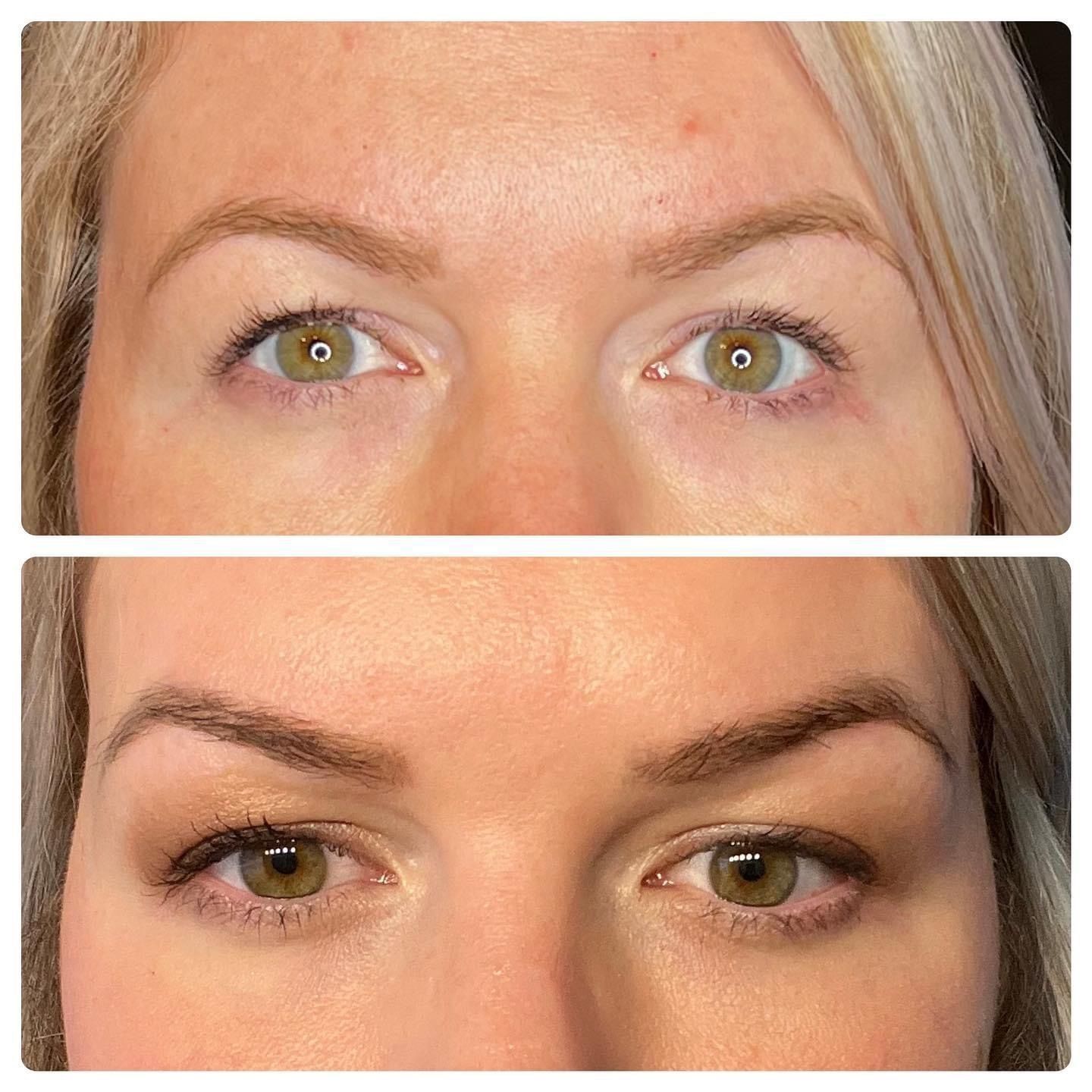 Comparison of a woman's eyes with and without makeup; top shows bare eyes, bottom with eyeshadow, eyeliner, and mascara.