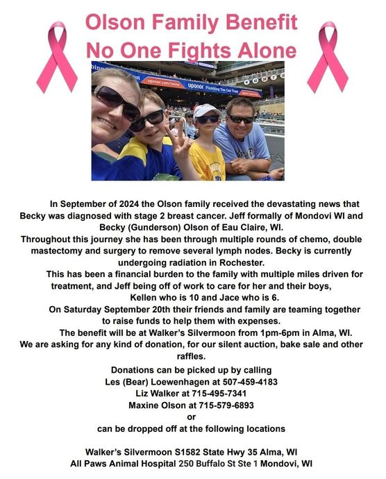 A flyer for the Olson family benefit no one fights alone