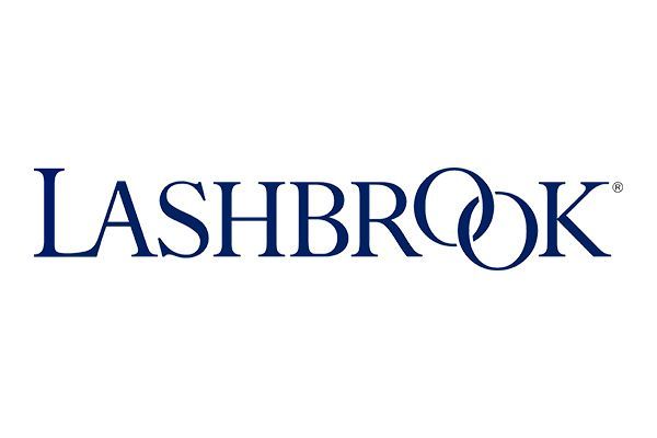 Lashbrook logo in navy blue serif text on a white background