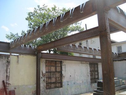 A building with a lot of metal beams on it