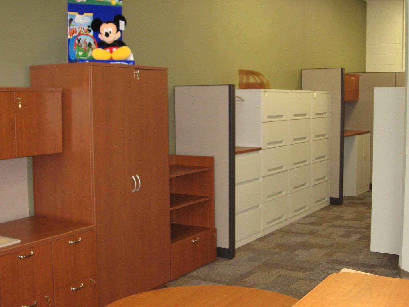 Cabinets within the room