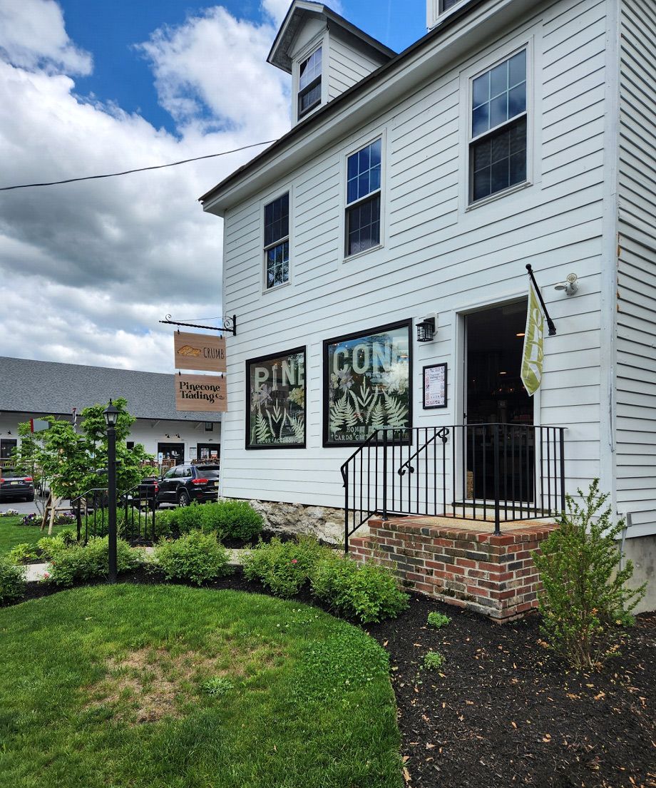 A large white house with a lot of windows is surrounded by a lush green yard.
