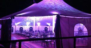 Tent with purple lighting