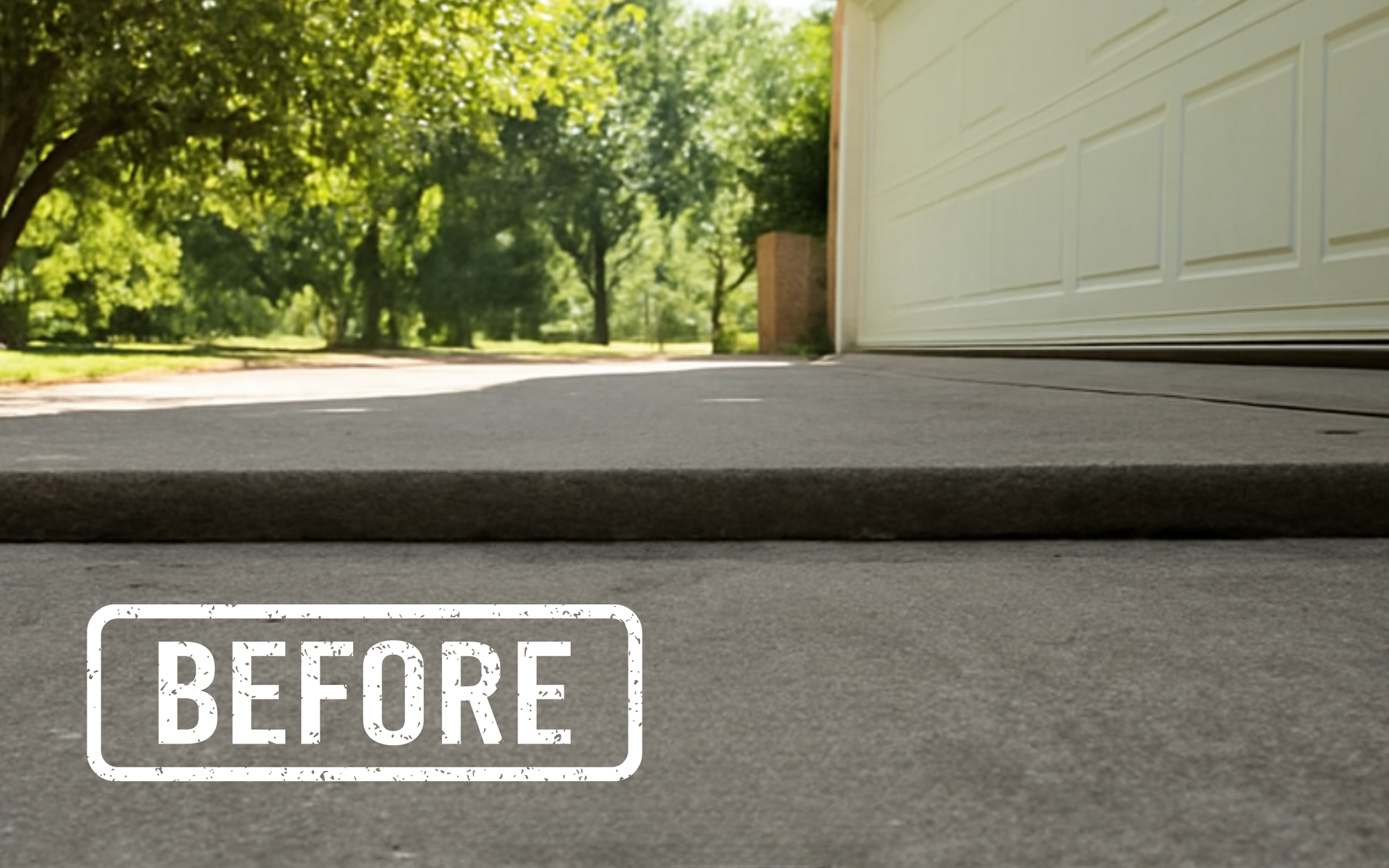 Low-angle view of a driveway with a garage