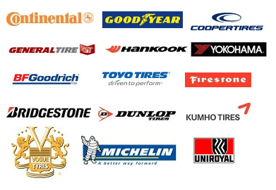 Continental, Goodyear, Cooper Tires, General Tire, Hankook, Yokohama, BFGoodrich, Toyo Tires, Firestone, Bridgestone, Dunlop Tires, Kumho Tires, Vogue Tyres, Michelin, Uniroyal