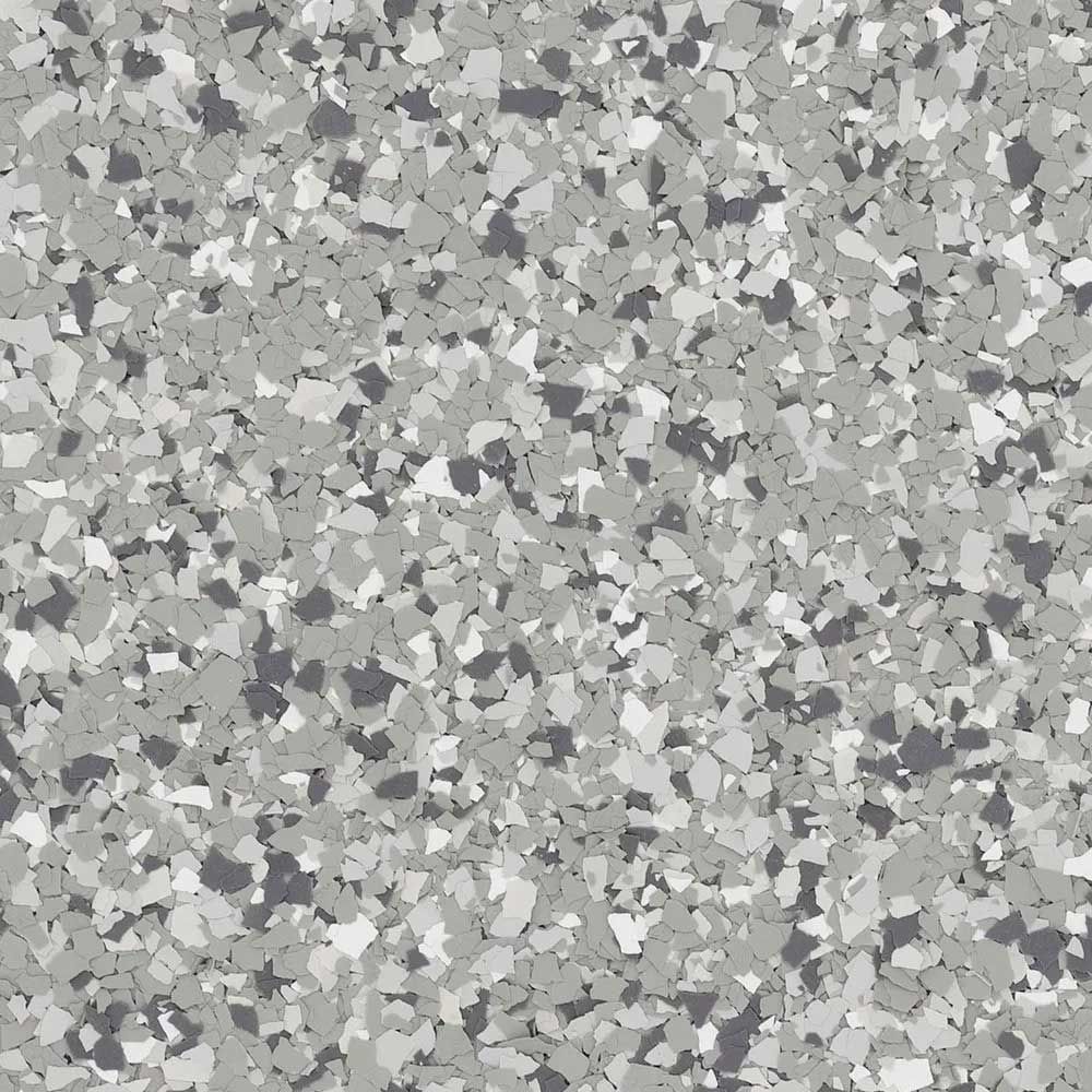 Gray and white speckled flooring pattern.