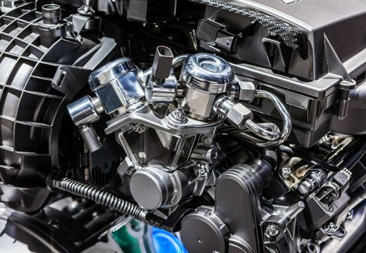 Close-up of a shiny car engine with chrome components and visible hoses