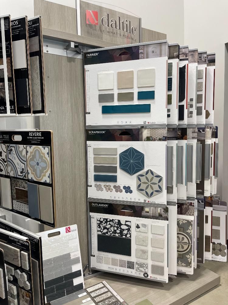 There are many different types of tiles on display in this store.