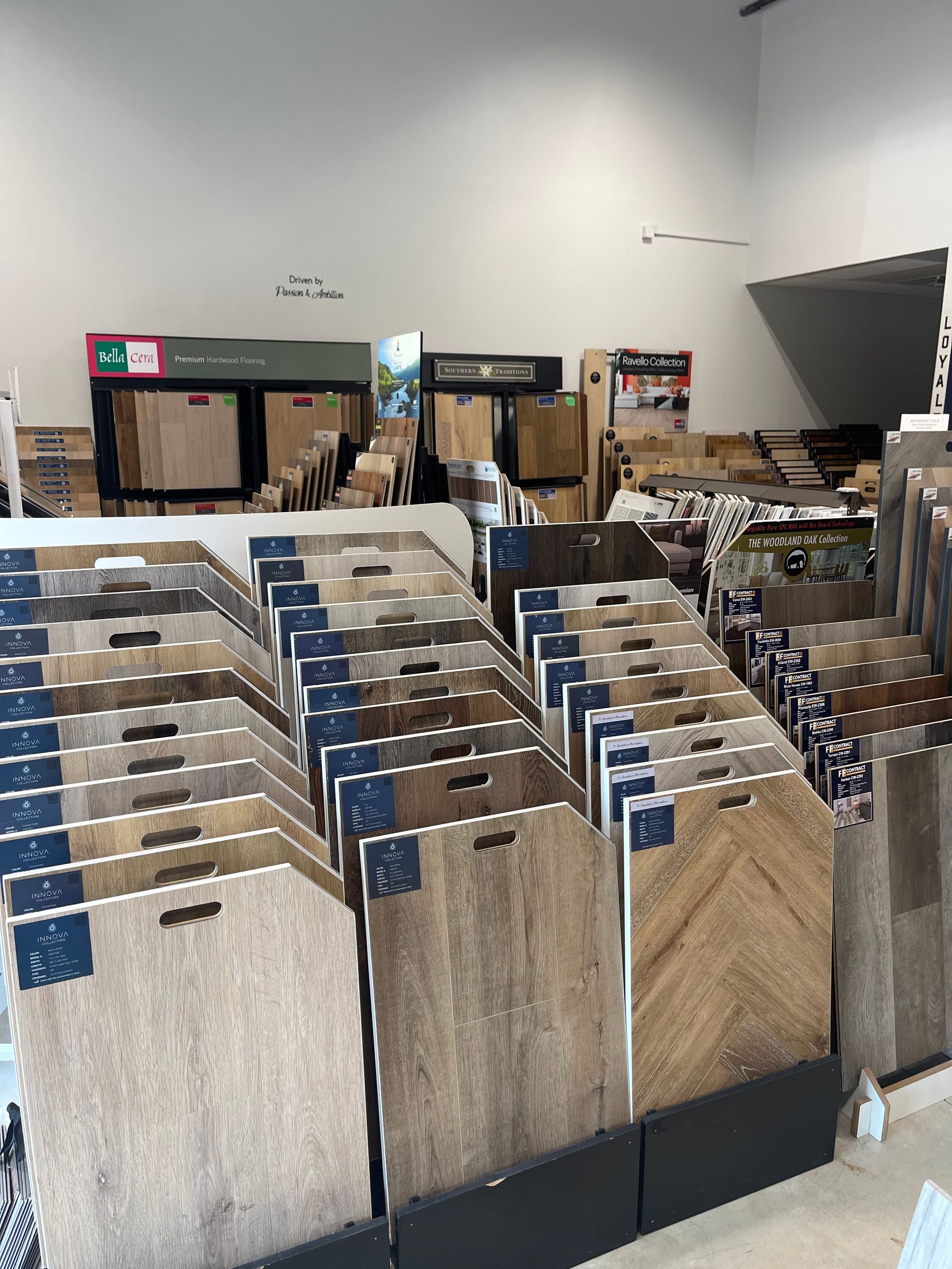 A store filled with lots of wooden flooring samples.