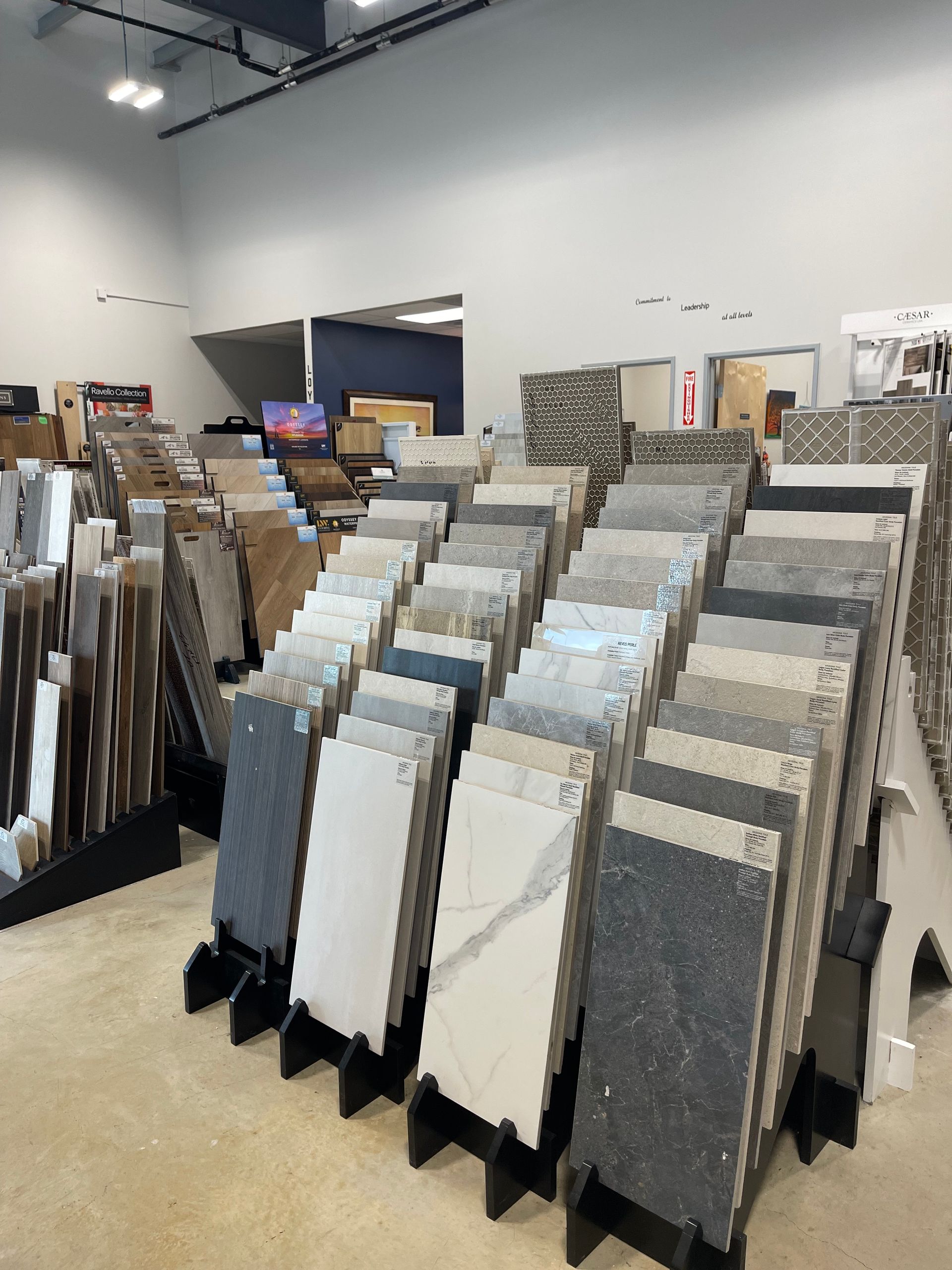 There are many different types of tiles on display in this store.